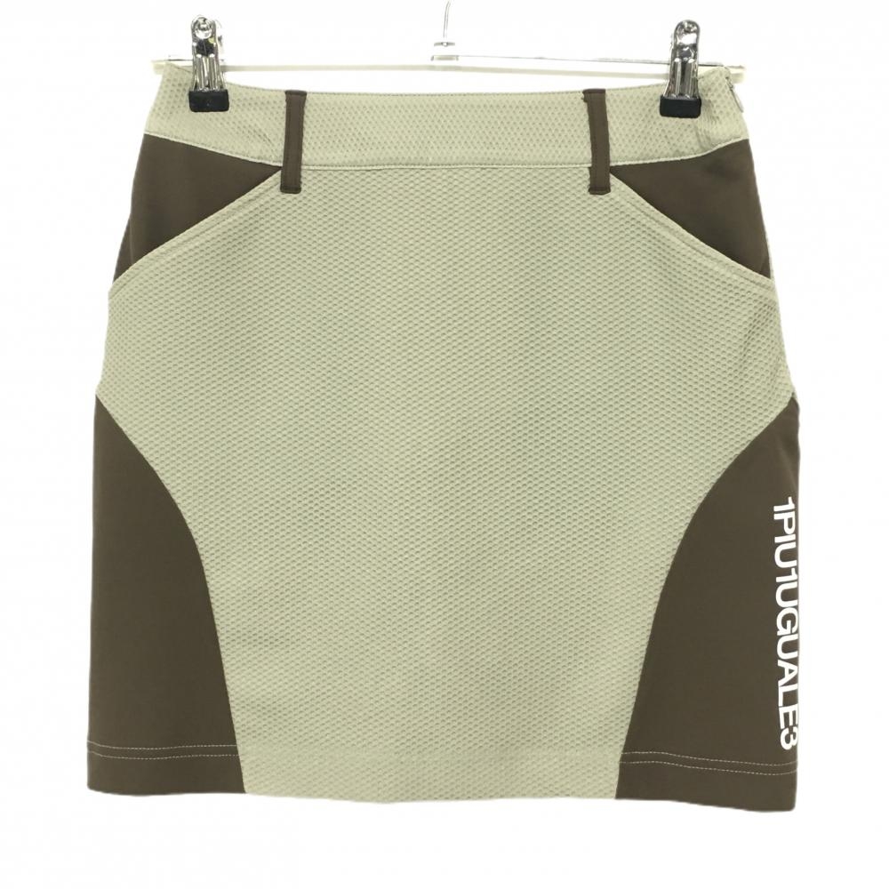 【超美品】ウノピゥウノウグァーレトレゴルフ スカート ベージュ×ブラウン メッシュ切替 レディース II(M) ゴルフウェア 1PIU1UGUALE3 