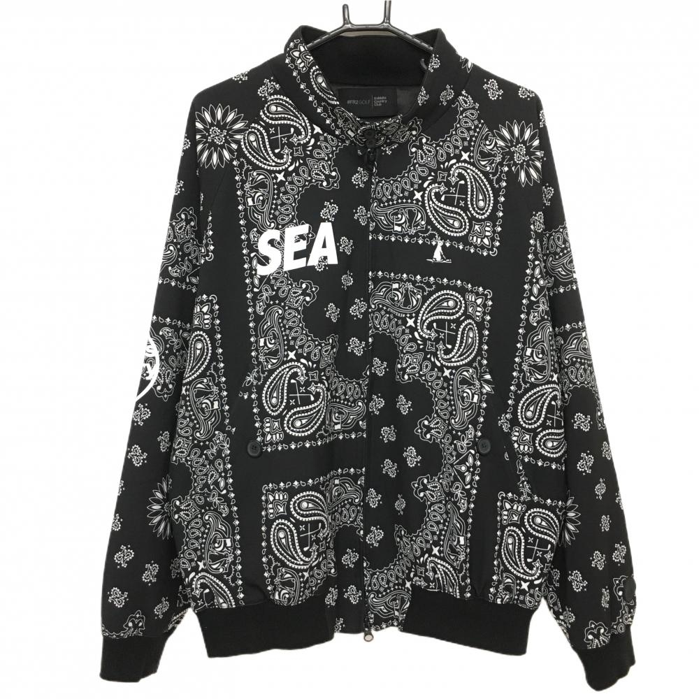【美品】エフアールツー×ウィンダンシー ジャケットブルゾン 黒×白 総柄 ペイズリー メンズ L ゴルフウェア #FR2 GOLF