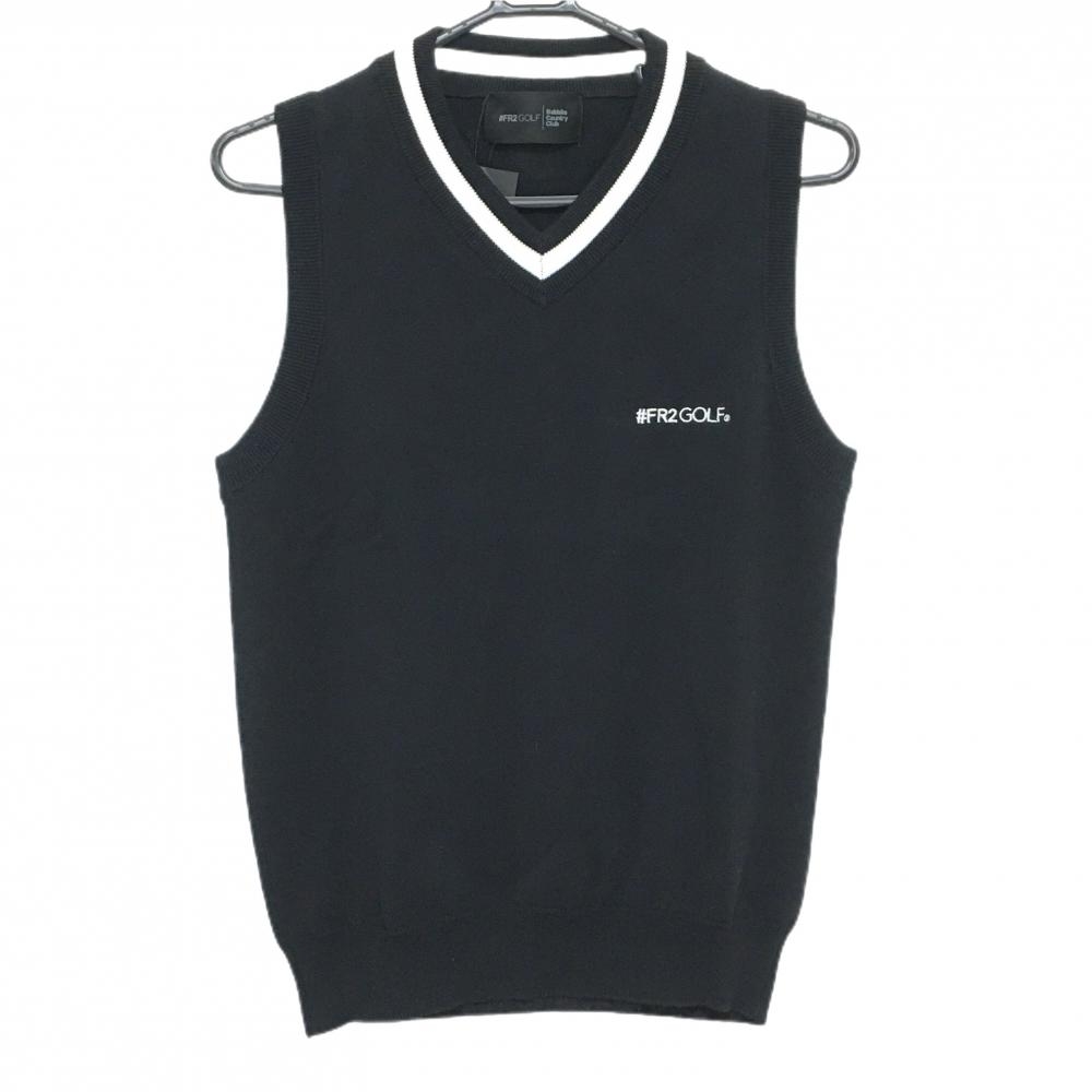 【新品】エフアールツー ニットベスト 黒×白 綿100％ Vネック レディース S ゴルフウェア #FR2 GOLF