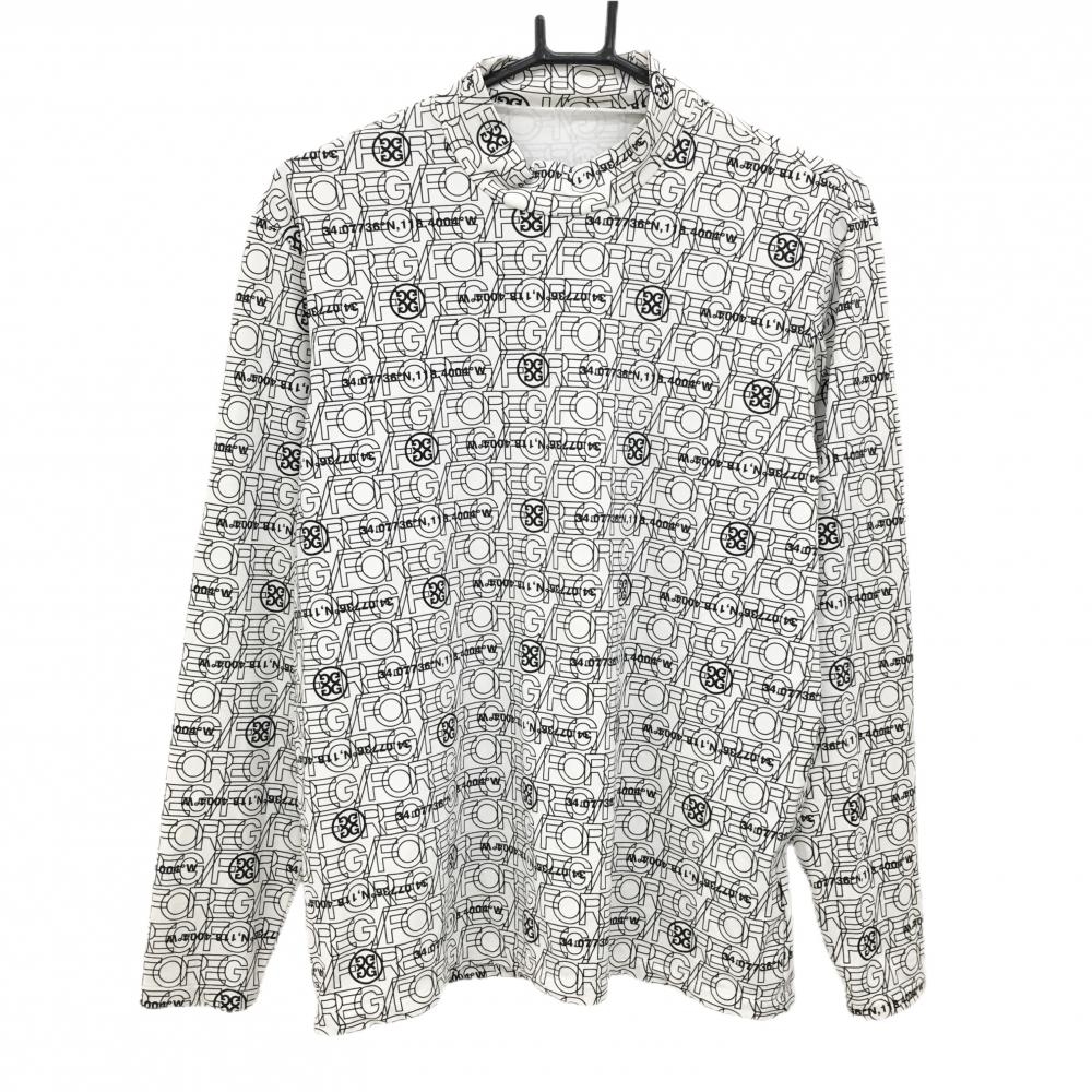 【超美品】ジーフォア 長袖ハイネックシャツ 白×黒 ロゴ総柄 裏微起毛 メンズ 2(L) ゴルフウェア G/FORE
