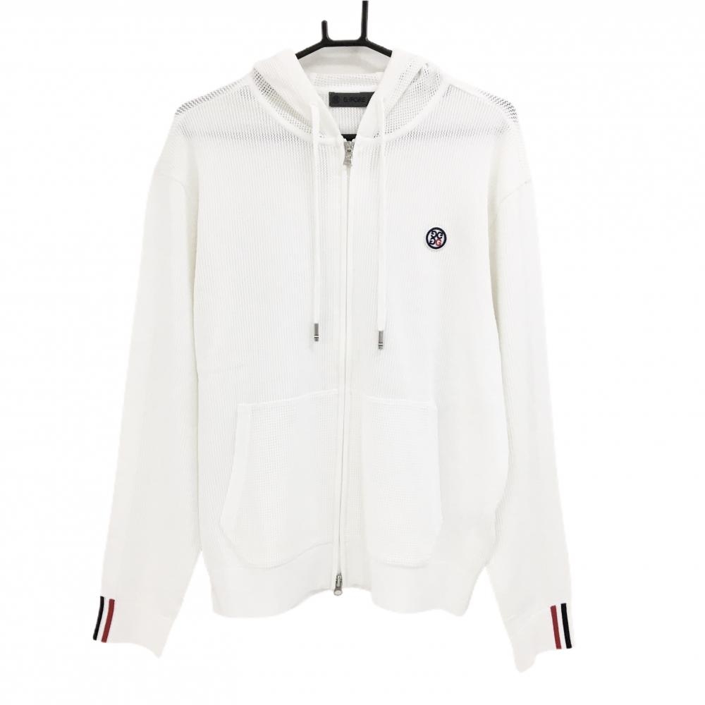 【超美品】ジーフォア ニットジップパーカー 白 メッシュ 胸ロゴ メンズ XL ゴルフウェア G/FORE