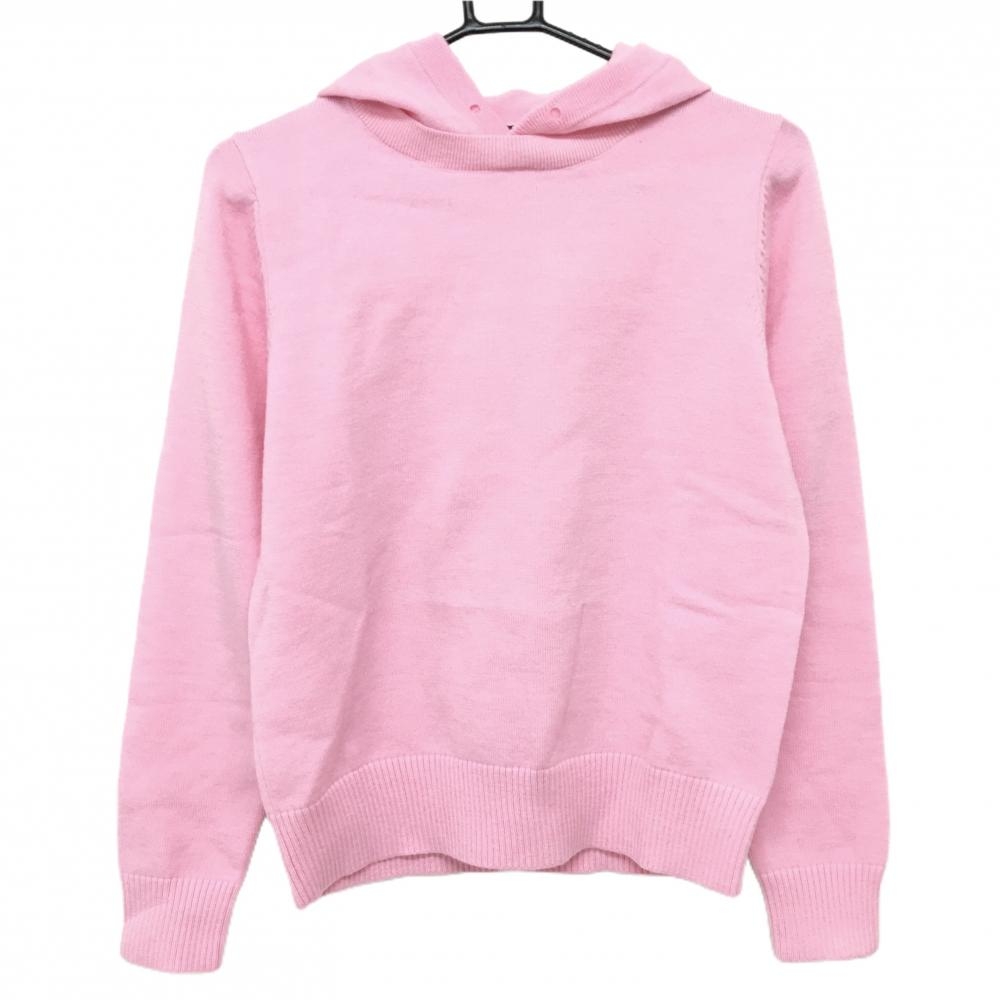 【美品】ジーフォア フード付セーター ピンク ニット 韓国モデル フードロゴ レディース M ゴルフウェア G/FORE