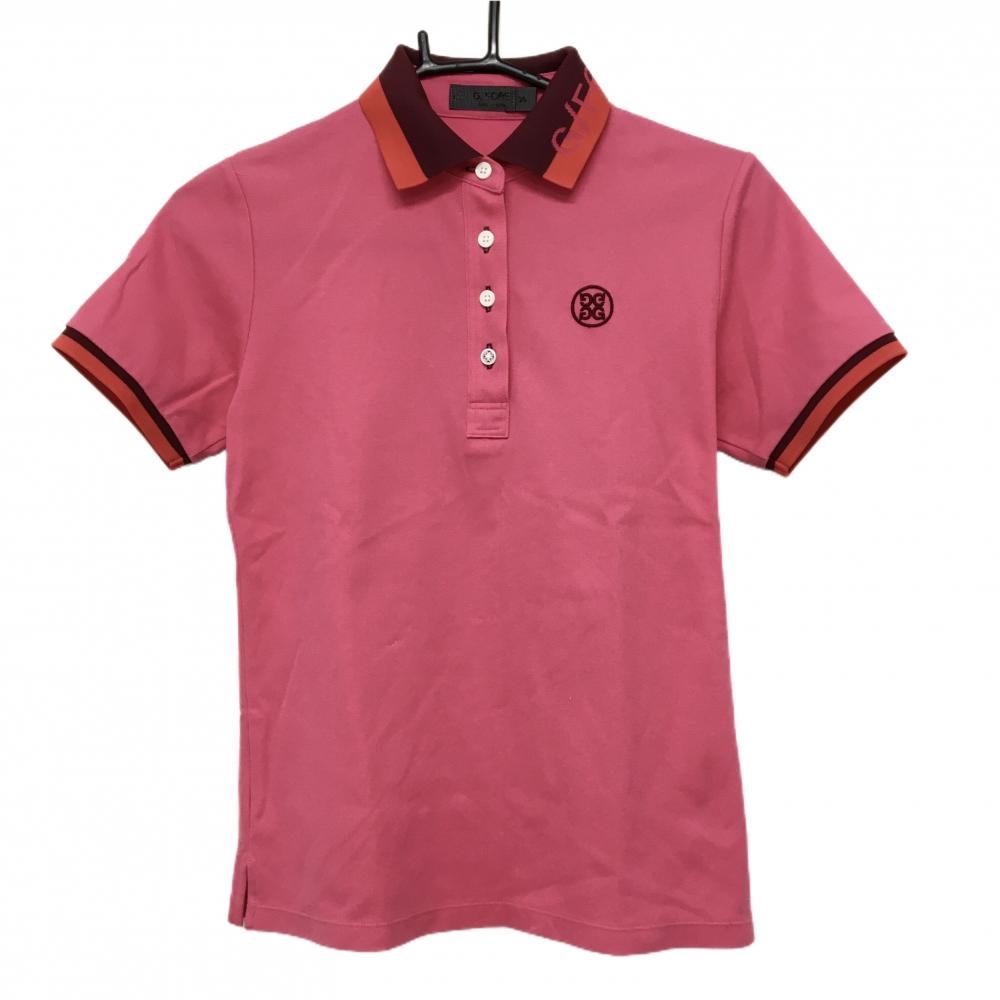 【超美品】ジーフォア 半袖ポロシャツ ピンク ロゴ刺しゅう レディース 36(S) ゴルフウェア G/FORE