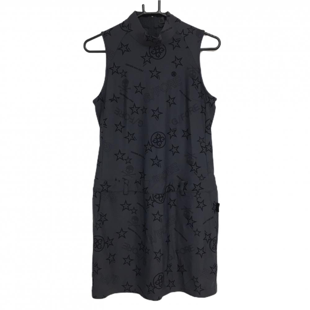 【超美品】ジーフォア ノースリーブワンピース グレー×黒 星柄 ロゴ ハイネック レディース 40(L) ゴルフウェア G/FORE