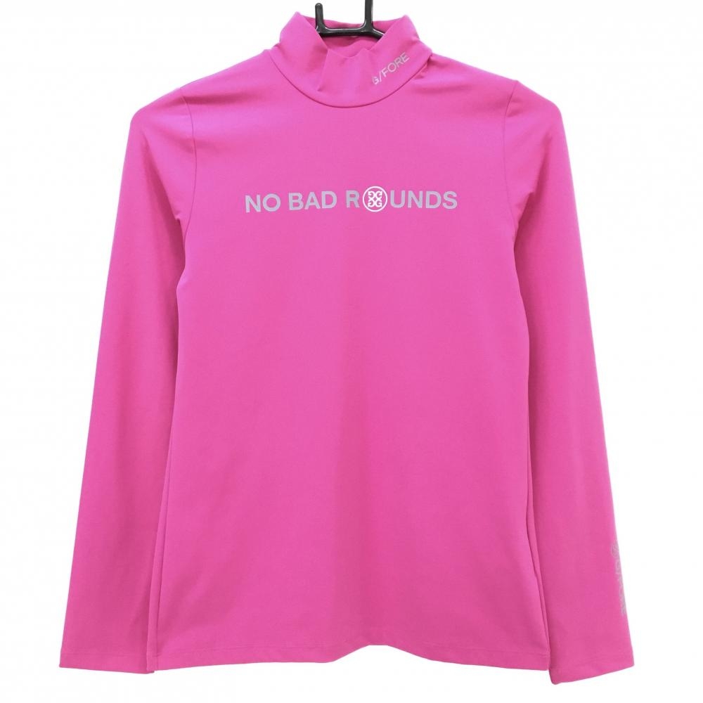【超美品】ジーフォア 長袖ハイネックシャツ ピンク×グレー フロントロゴ レディース 36(S) ゴルフウェア G/FORE