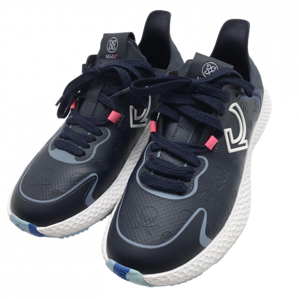 【美品】ジーフォア ゴルフシューズ ネイビー×白 GLF000017 Debossed Skull スパイクレス レディース 25.5 ゴルフウェア G/FORE