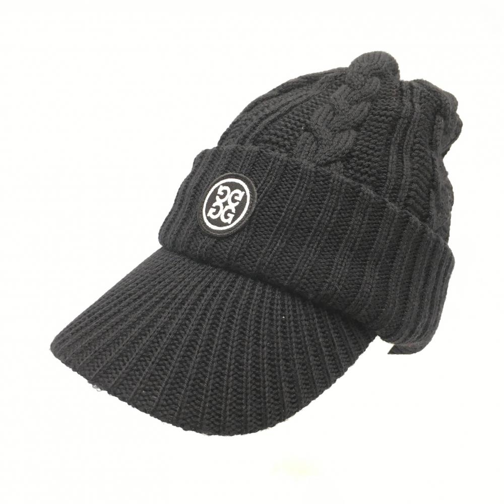 【美品】ジーフォア つば付ニット帽 黒 ロゴ白 内側フリース 1098   ゴルフウェア G/FORE