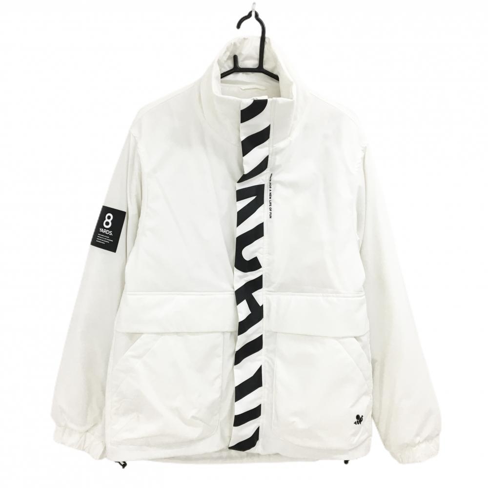 【美品】ハチヤーズ 中綿ジャケット 白×黒 背面ロゴ ドローコード メンズ M ゴルフウェア 8YARDS