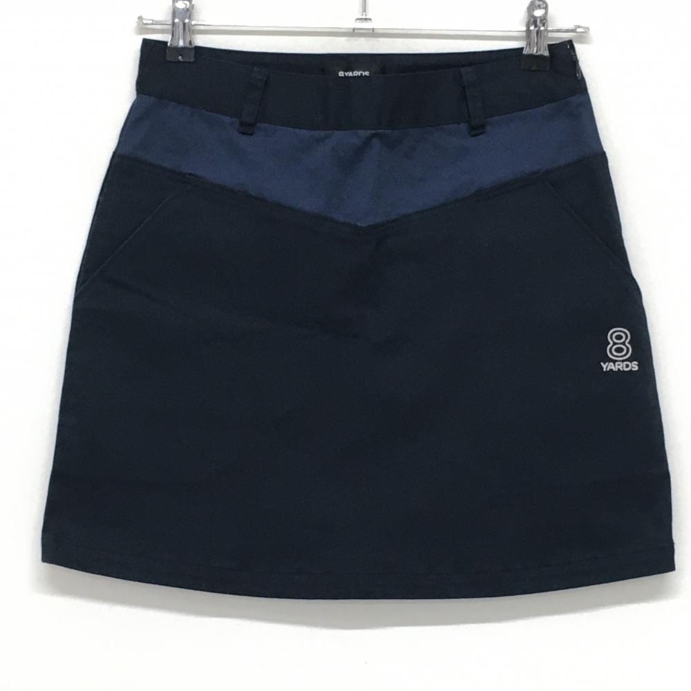 【美品】ハチヤーズ スカート ダークネイビー×ネイビー 後ろロゴプリント ストレッチ レディース M ゴルフウェア 8YARDS