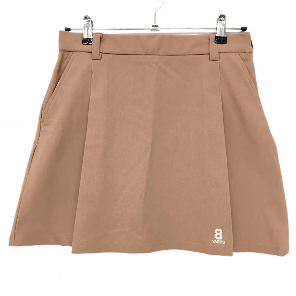 【美品】ハチヤーズ スカート  ライトブラウン ロゴアイボリー 裏起毛 ベルト部薄汚れ レディース L ゴルフウェア 2024年モデル 8YARDS