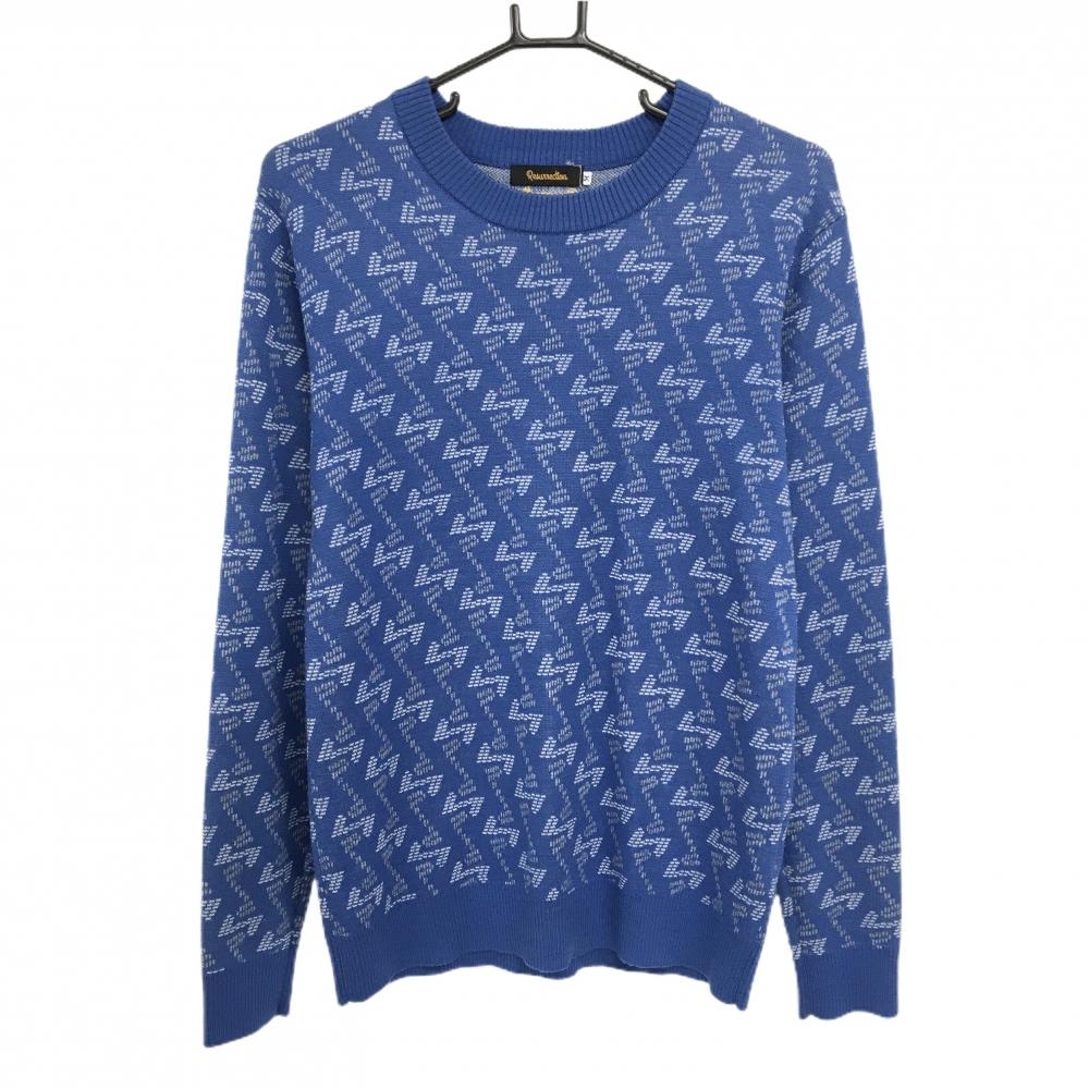 【美品】レザレクション セーター ブルー×白 総柄 ウール混 ニット  メンズ M ゴルフウェア Resurrection