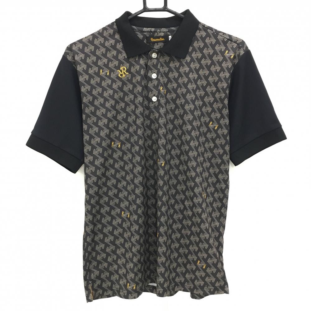 【超美品】レザレクション 半袖ポロシャツ ダークグレー系×ベージュ 身頃総柄 メンズ M ゴルフウェア Resurrection