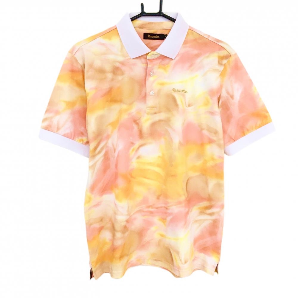 【美品】レザレクション 半袖ポロシャツ オレンジ系 総柄 グラデーション メンズ L ゴルフウェア Resurrection