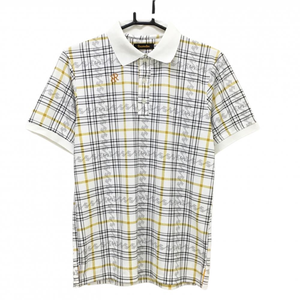 【美品】レザレクション 半袖ポロシャツ 白×黒 格子チェック メンズ M ゴルフウェア Resurrection