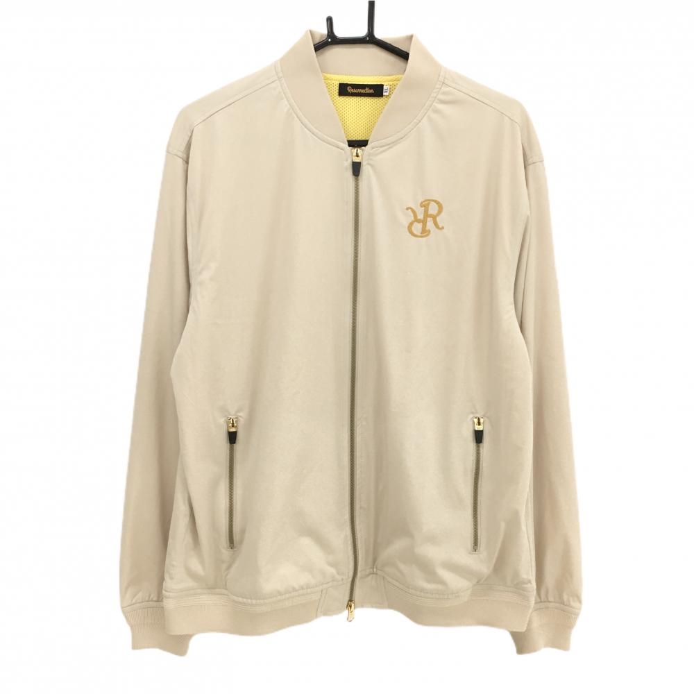 【美品】レザレクション ジャケットブルゾン ベージュ 裏地メッシュ ロゴ刺しゅう メンズ XL ゴルフウェア Resurrection