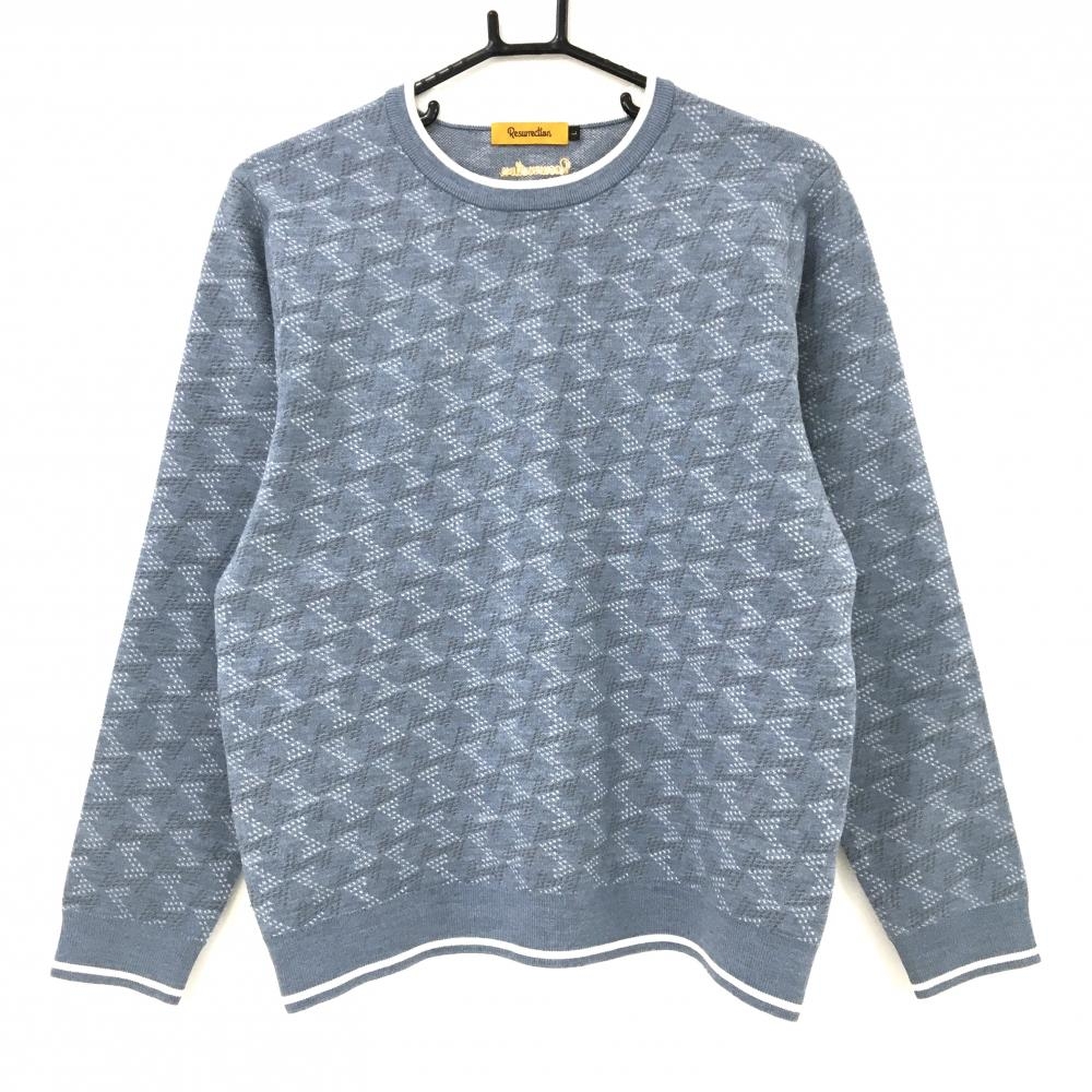【超美品】レザレクション セーター ブルーグレー×白 総柄 ニット レディース L ゴルフウェア Resurrection