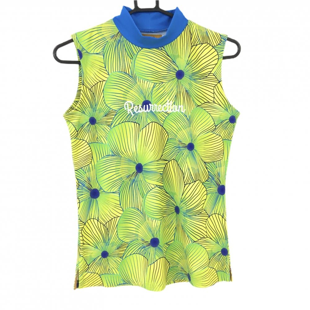 【美品】レザレクション ノースリーブハイネックシャツ イエロー×ブルー×パープル系 花柄 レディース S ゴルフウェア Resurrection