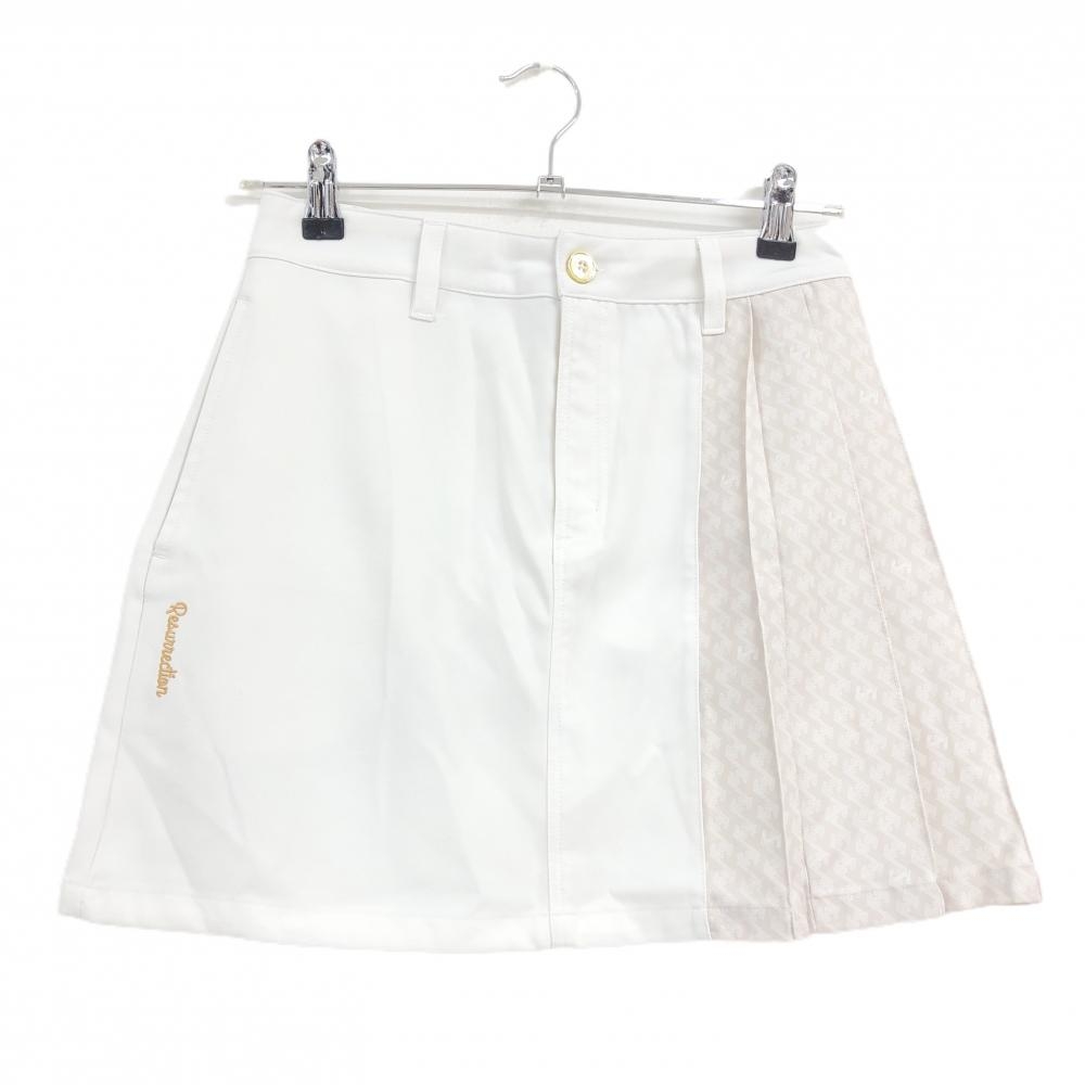 【超美品】レザレクション スカート 白×ベージュ 一部柄 一部プリーツ レディース S ゴルフウェア Resurrection