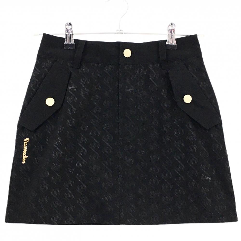 【美品】レザレクション スカート 黒系 総柄地模様 ロゴ刺しゅう ストレッチ  レディース XS ゴルフウェア 2023年モデル Resurrection