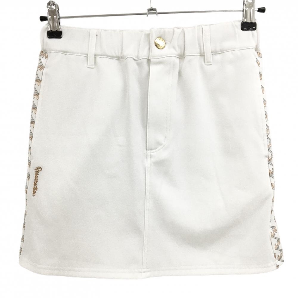 【美品】レザレクション スカート 白×ブラウン系×グレー サイド柄ライン ウエストゴム  レディース S ゴルフウェア Resurrection