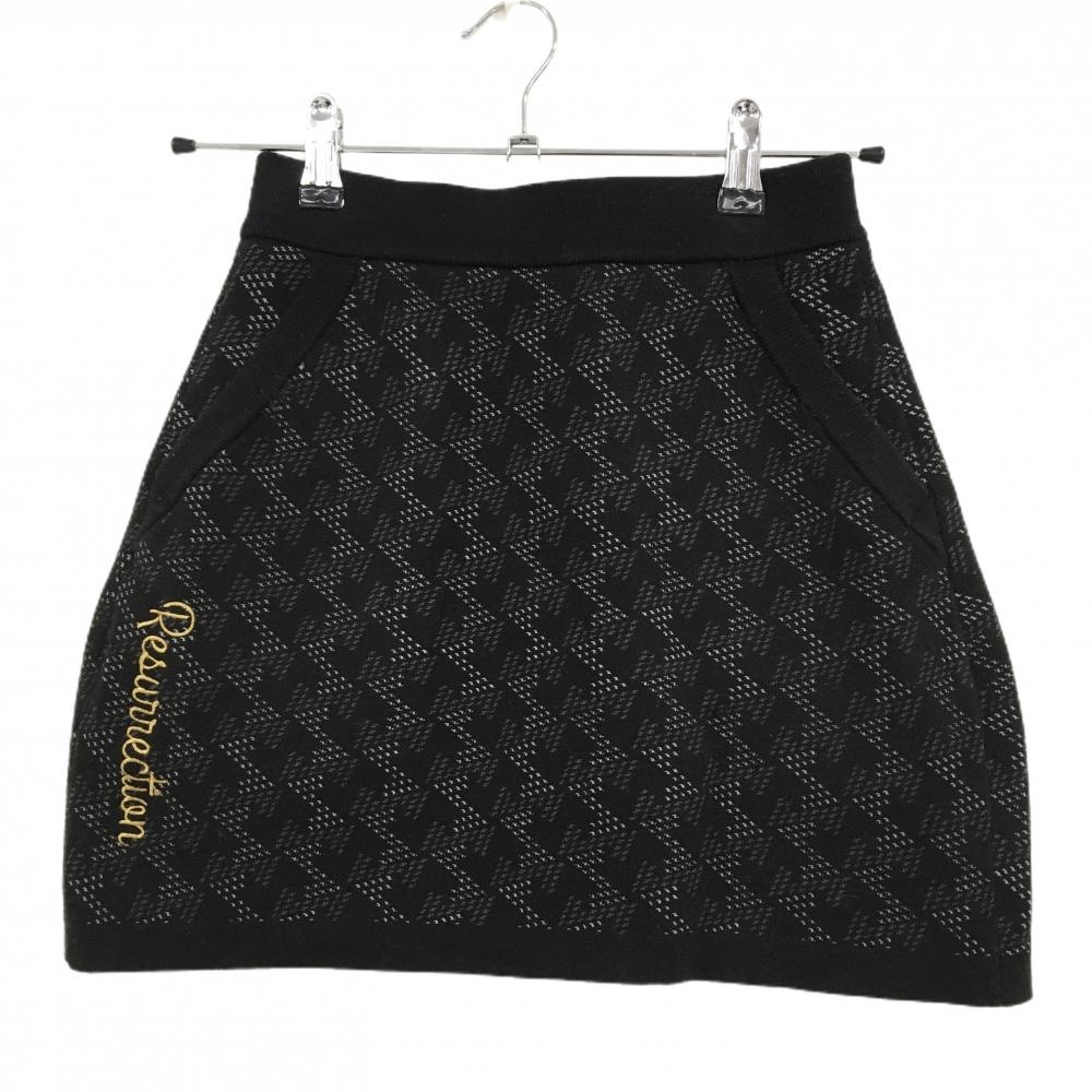 レザレクション ニットスカート 黒×白 総柄 ウエストゴム 内側インナーパンツ  レディース XS ゴルフウェア Resurrection