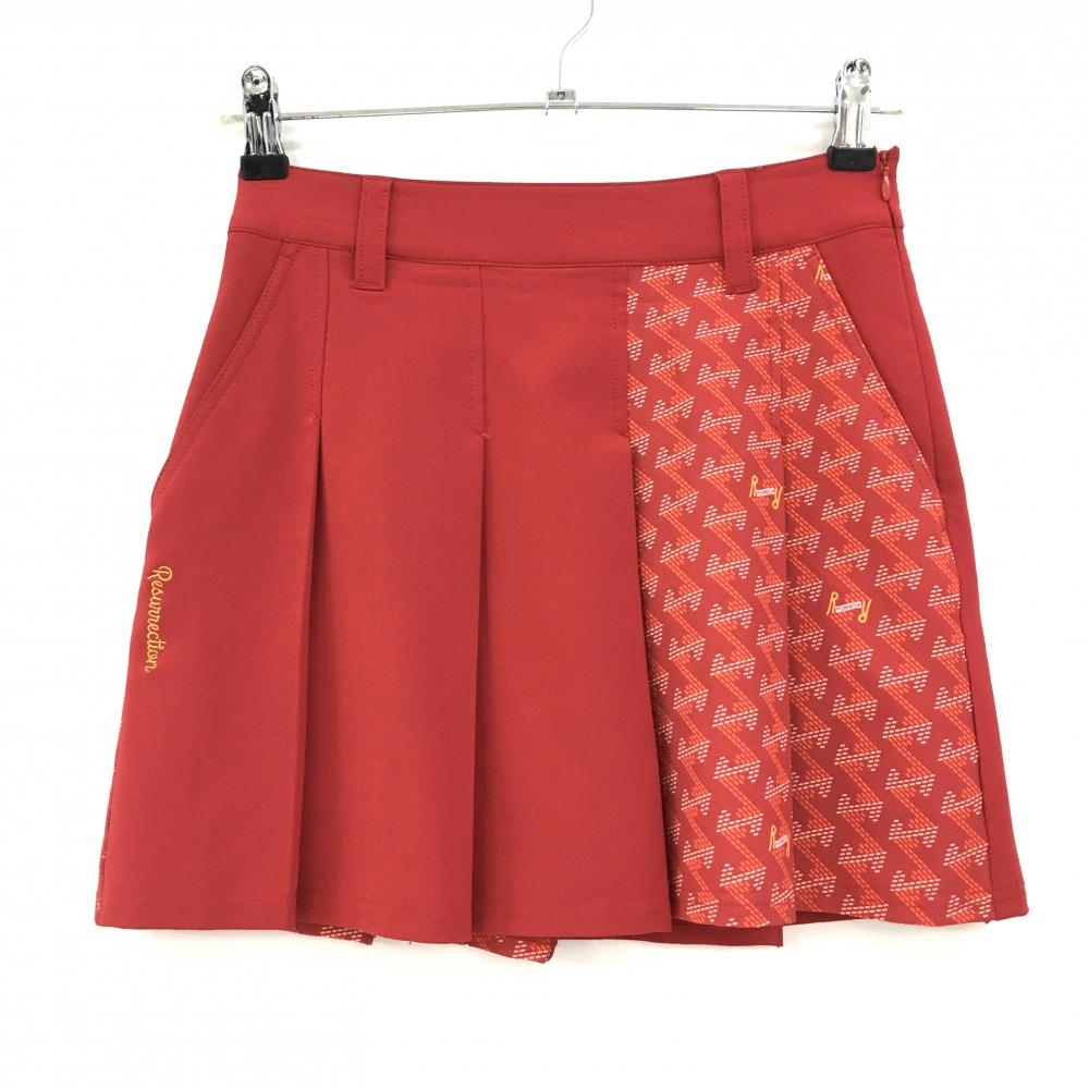 【美品】レザレクション プリーツスカート レッド×オレンジ系 一部総柄 ウエストハンガー跡 レディース XS ゴルフウェア Resurrection