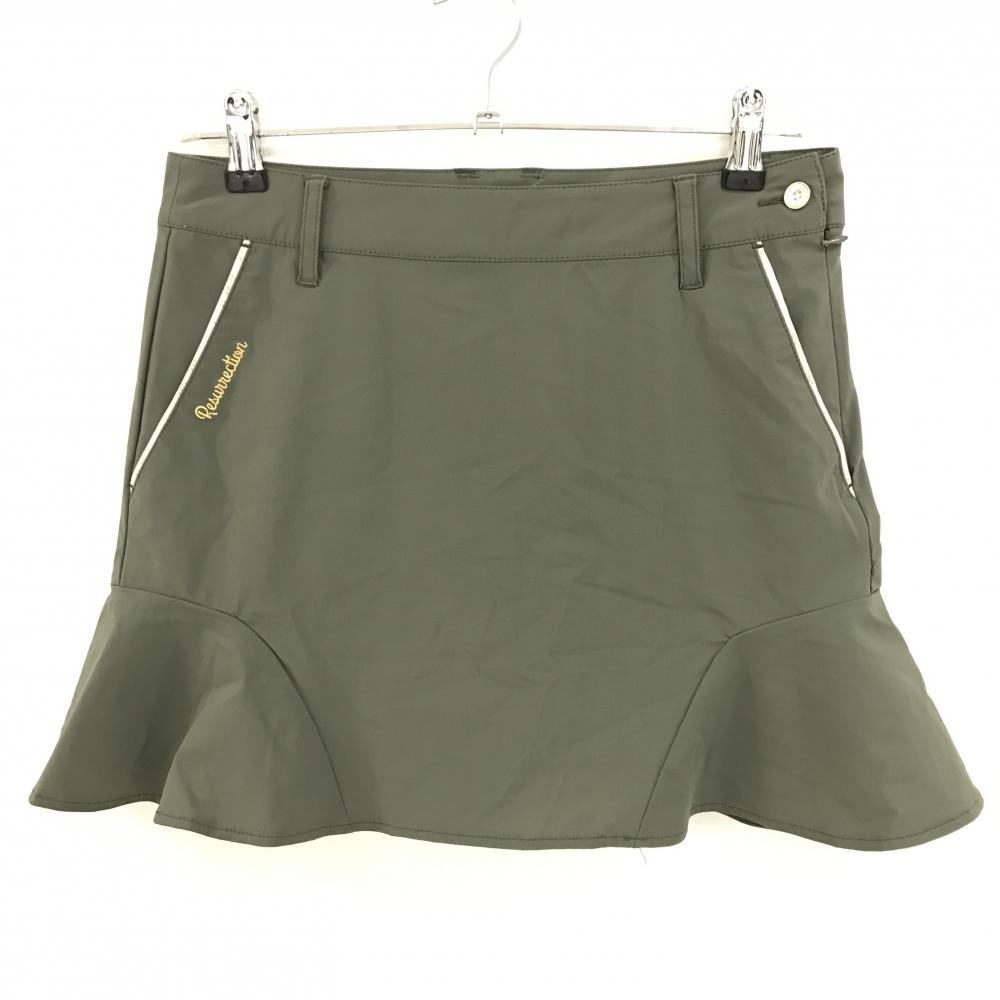 【超美品】レザレクション ストレッチスカート カーキ系 ポケット口柄 ナイロン混 レディース XS ゴルフウェア Resurrection