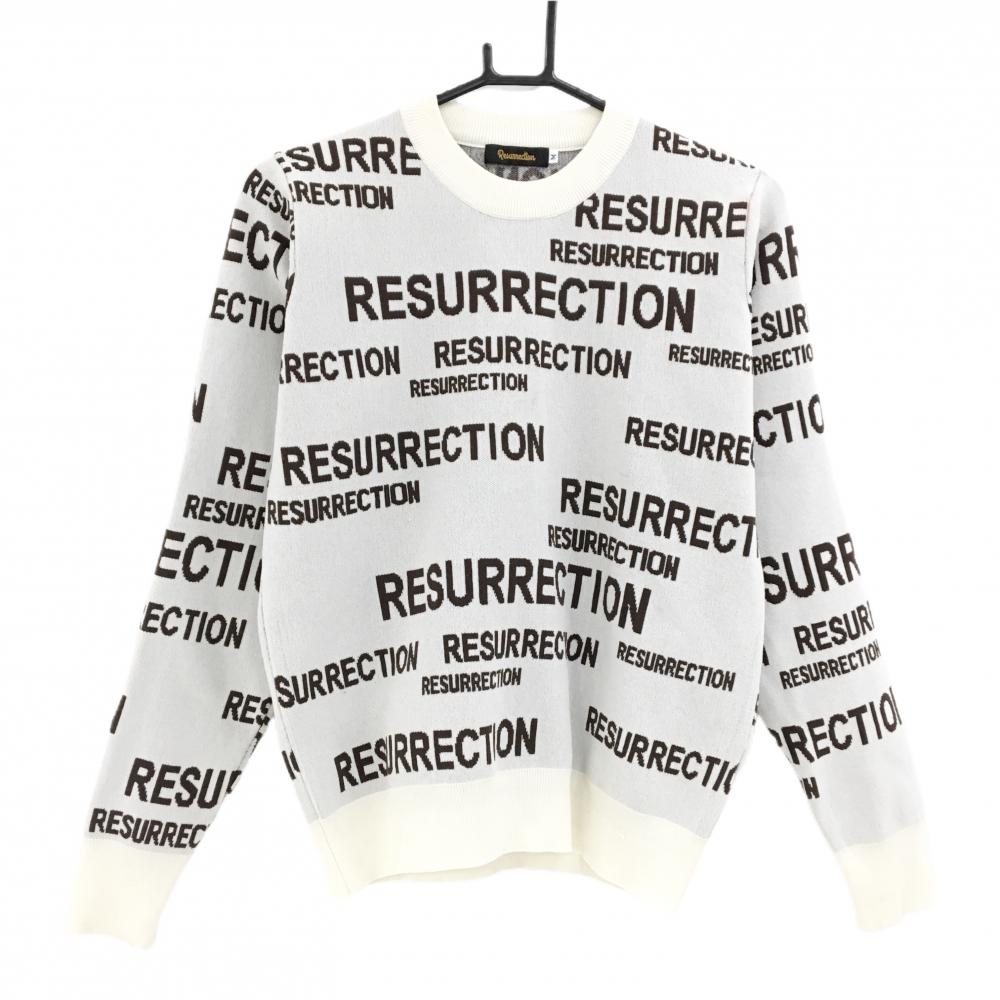レザレクション セーター 白×ブラウン ロゴ総柄 ニット レディース M ゴルフウェア Resurrection