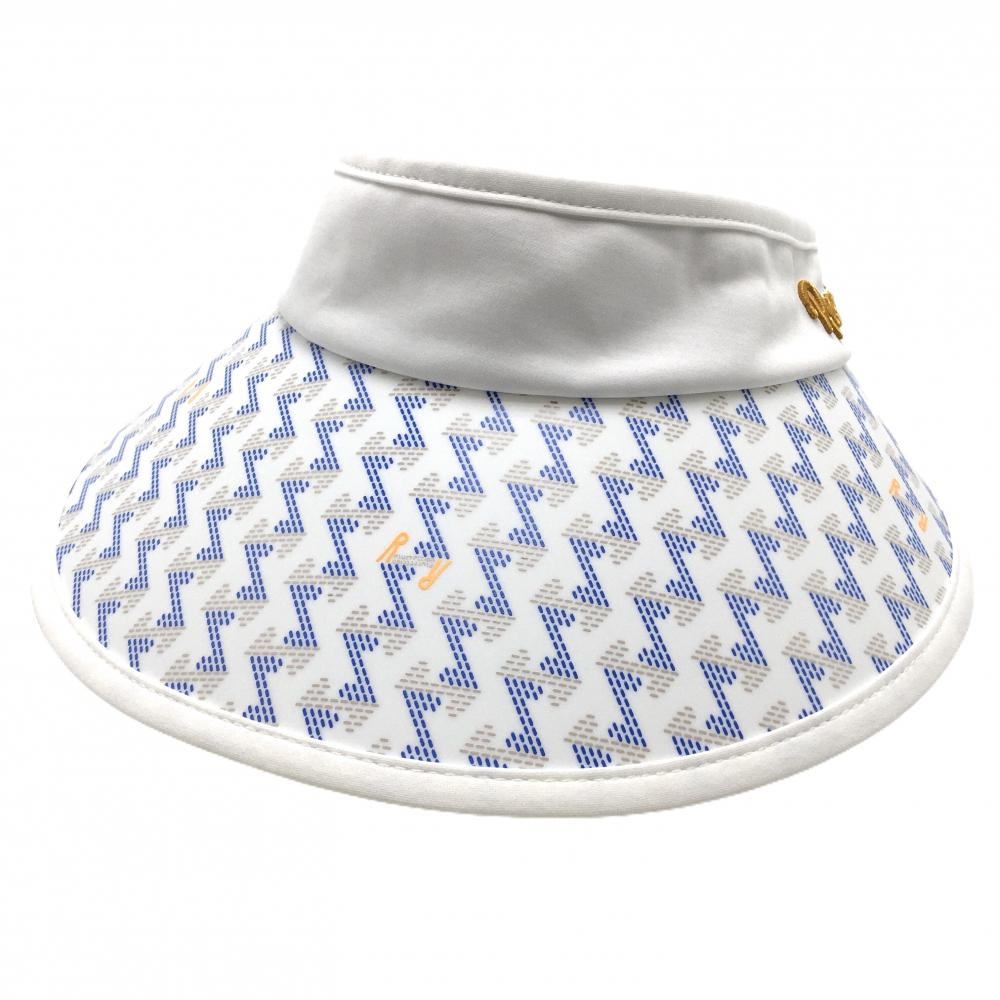 【新品】レザレクション サンバイザー 白×ブルー つば総柄 GMワイドブリム レディース FREE ゴルフウェア Resurrection