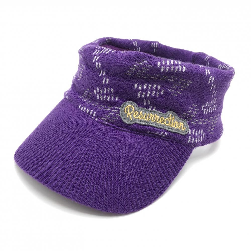 【新品】レザレクション ニットサンバイザー パープル×白 総柄 ウール混 レディース フリーサイズ ゴルフウェア Resurrection