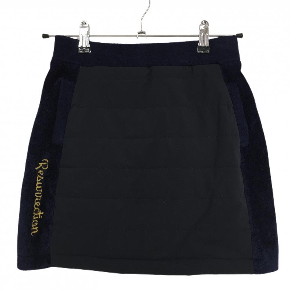 レザレクション 中綿異素材スカート ネイビー ウエストゴム 内側インナーパンツ レディース S ゴルフウェア Resurrection