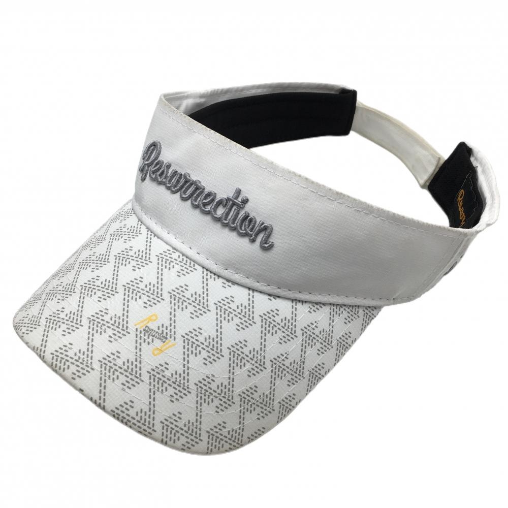 レザレクション サンバイザー 白×グレー 立体ロゴ つば総柄 ONE　SIZE  ゴルフウェア Resurrection
