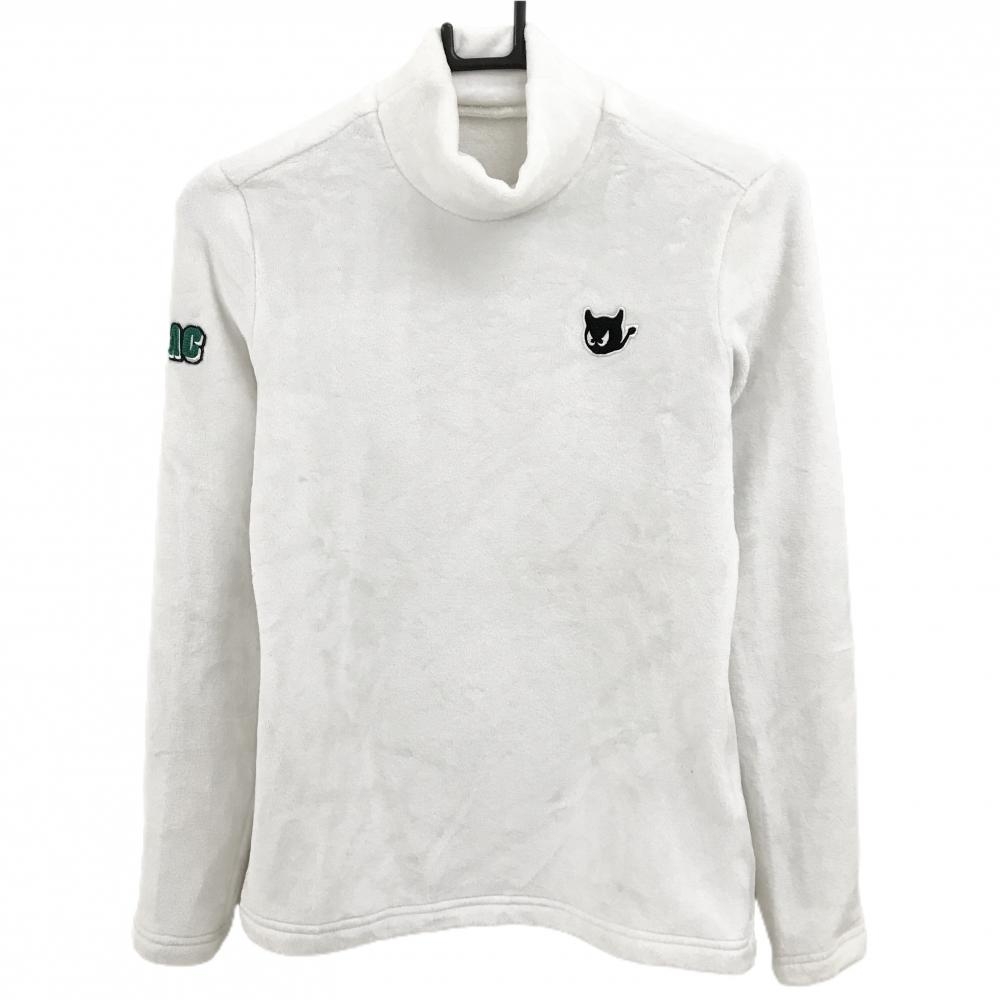 【超美品】ワック ボア長袖ハイネックシャツ 白 袖ワッペン ストレッチ  レディース 2(M) ゴルフウェア WAAC