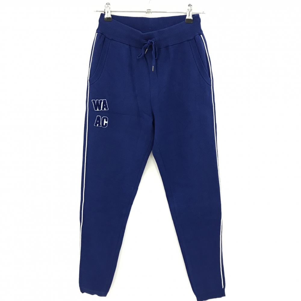 【美品】ワック ニットジョガーパンツ ブルー サイドライン ヒップロゴ刺しゅう ストレッチ  レディース 2(M) ゴルフウェア WAAC