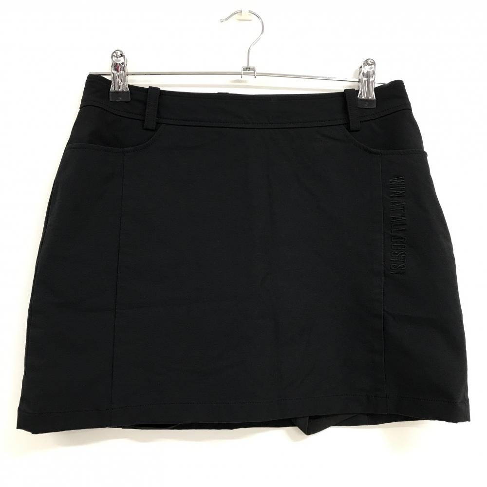 【美品】ワック スカート 黒 内側インナーパンツ ロゴ刺しゅう ストレッチ レディース 2(M) ゴルフウェア WAAC