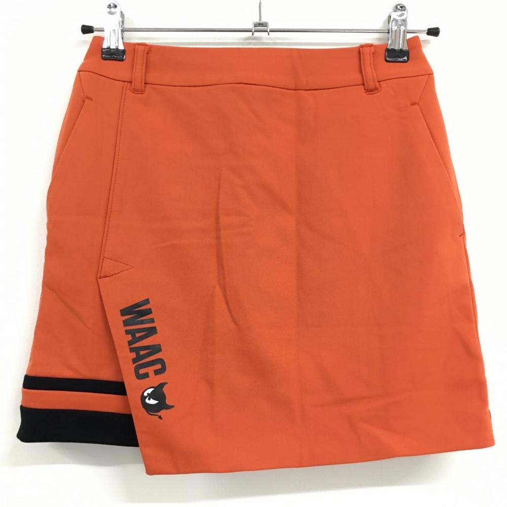 【美品】ワック ストレッチスカート オレンジ×黒 後ろ裾ライン 内側インナーパンツ  レディース 0(XS) ゴルフウェア WAAC