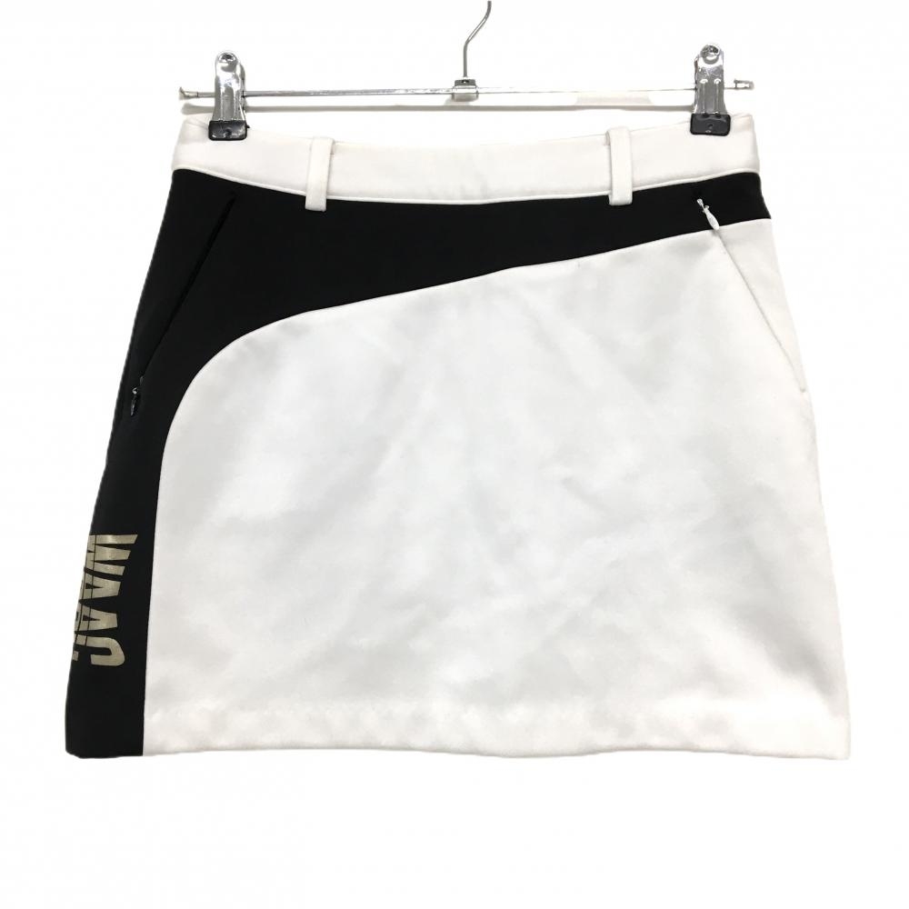 ワック スカート 白×黒 バイカラー 裏微起毛 韓国モデル 内側インナーパンツ レディース 1(S) ゴルフウェア WAAC