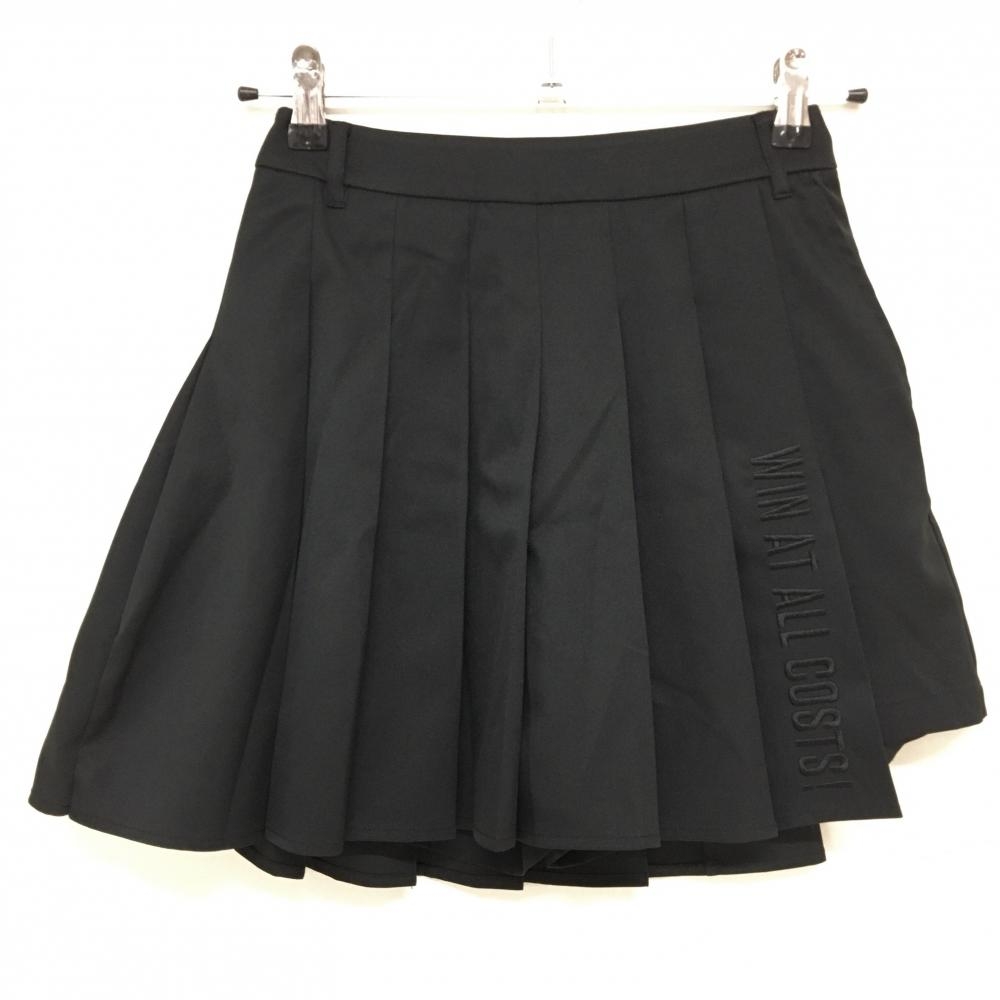【超美品】ワック スカート 黒 ロゴ刺しゅう 内側パンツ プリーツ レディース 23 ゴルフウェア WAAC
