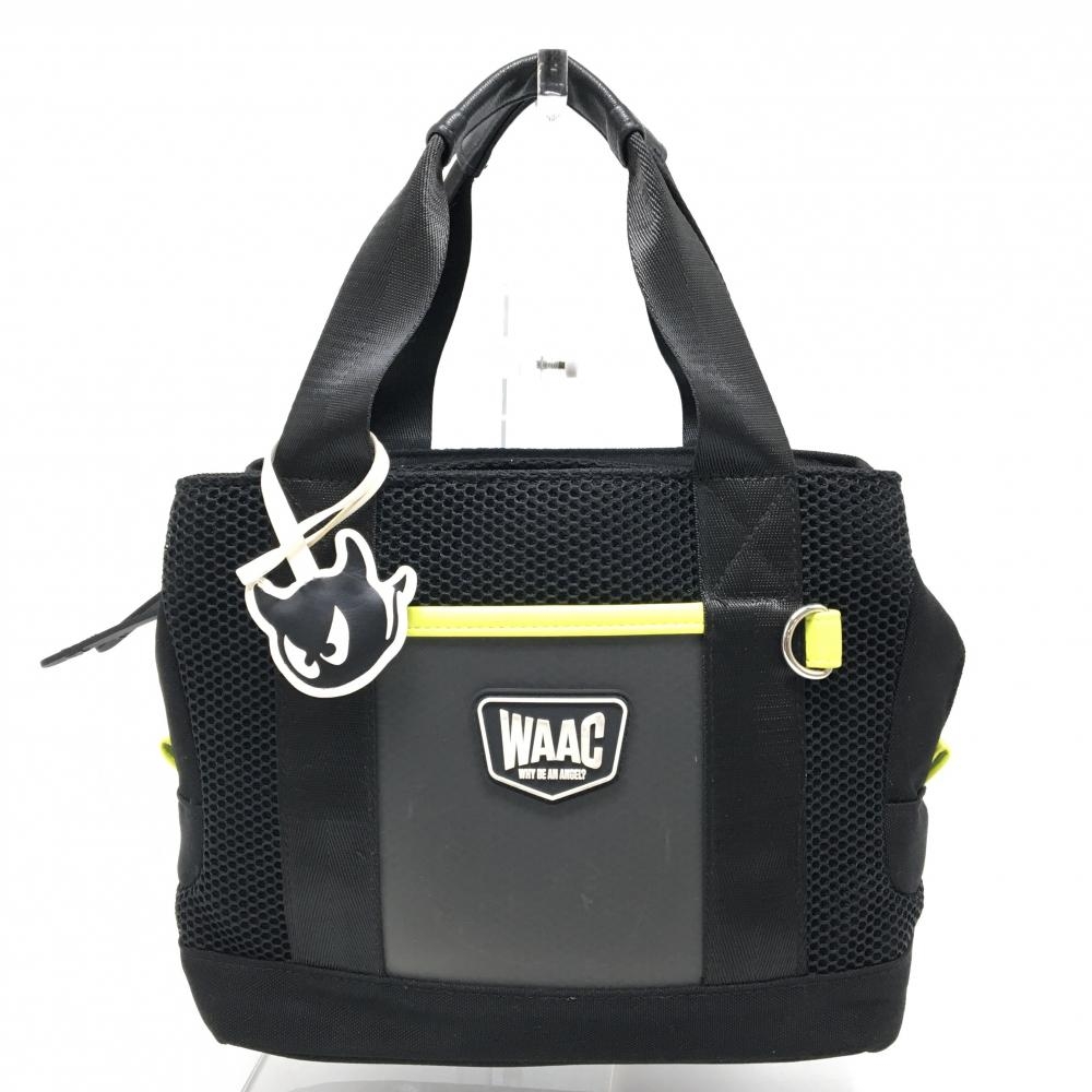 【美品】ワック カートバッグ 黒×蛍光イエロー 内外ポケット 一部メッシュ生地  ゴルフ WAAC